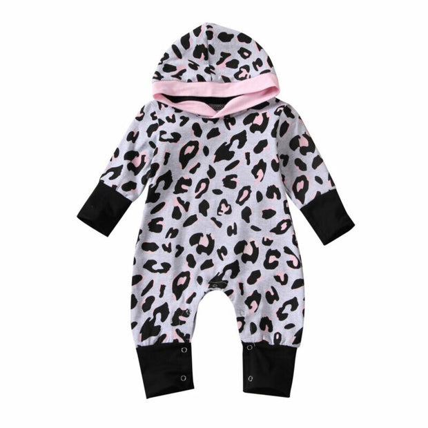 Baby Girls Leopard Hoodie Romper Cotton Long Sleeve