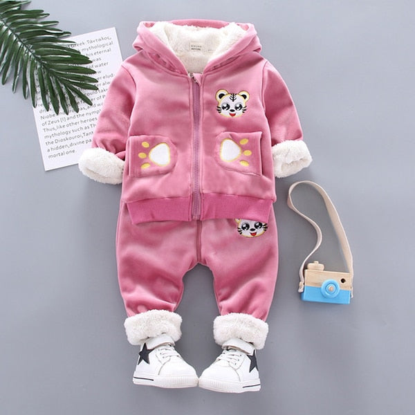 Toddler Girls Clothing Sets Winter Thick Plush Children Clothes Coats+Pants Baby Boys Tracksuit Autumn Outfits Kids Sport Suit