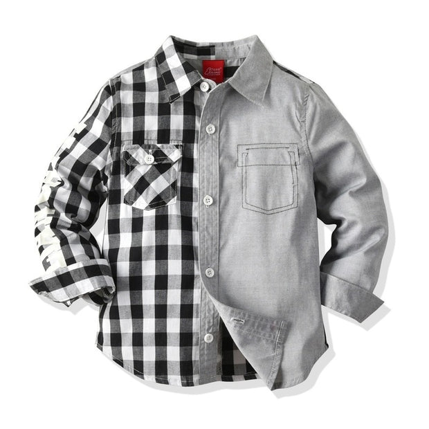 Baby Boy Black and White Plaid Shirt Long Sleeve