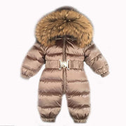 Baby Warm Winter Fur Hood Down Snowsuit