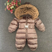 Baby Warm Winter Fur Hood Down Snowsuit