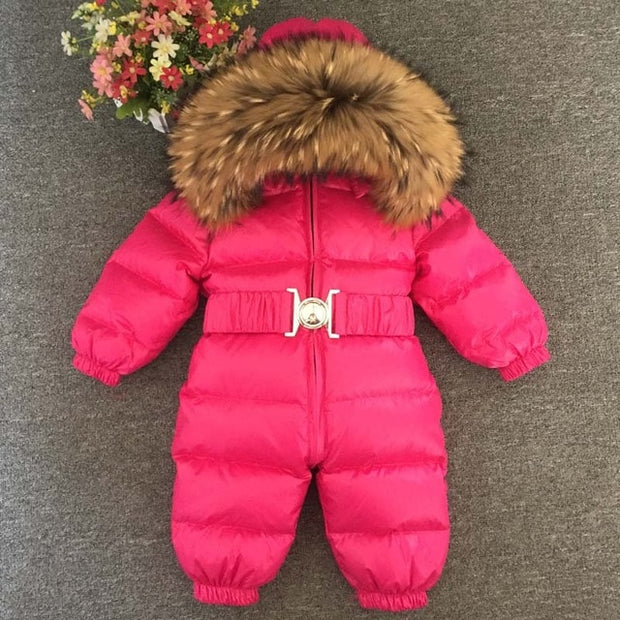 Baby Warm Winter Fur Hood Down Snowsuit