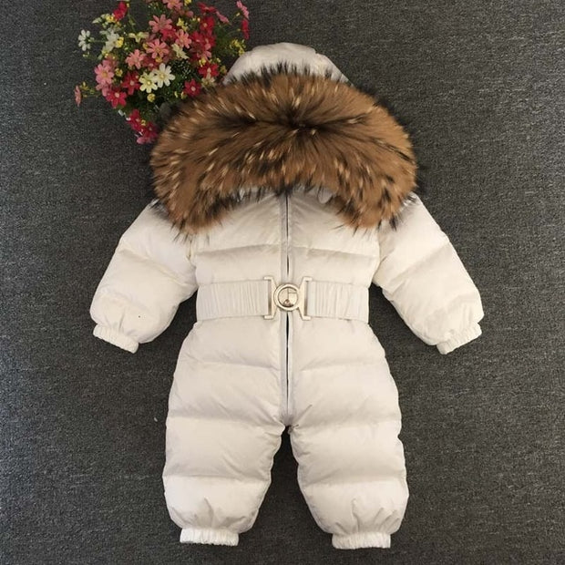 Baby Warm Winter Fur Hood Down Snowsuit