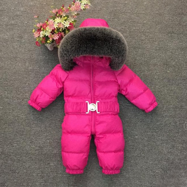 Baby Warm Winter Fur Hood Down Snowsuit