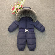 Baby Warm Winter Fur Hood Down Snowsuit