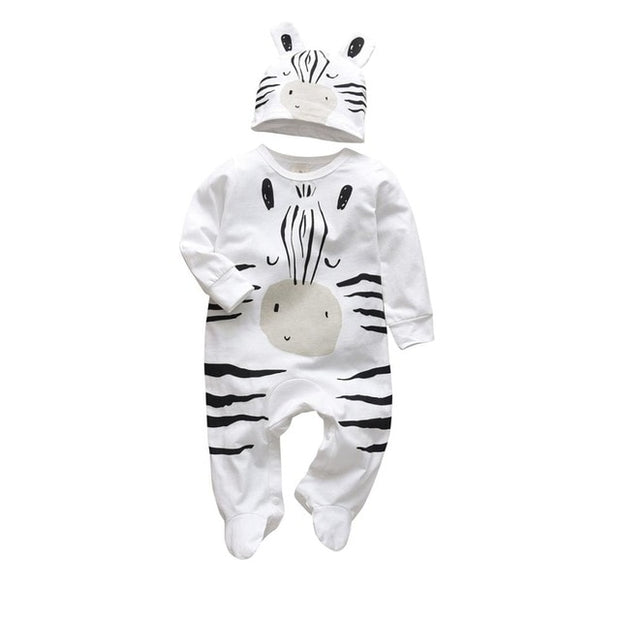 Newborn Infant Baby Boys Romper Clothes Cotton Cute Cartoon Print Long Sleeve Jumpsuit+Hat 2 Pcs Toddler Baby Clothes Outfits