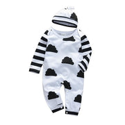 Newborn Infant Baby Boys Romper Clothes Cotton Cute Cartoon Print Long Sleeve Jumpsuit+Hat 2 Pcs Toddler Baby Clothes Outfits