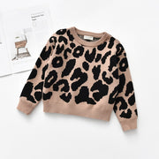 Toddler Girls Sweater Leopard Knit Long Sleeve Pullover