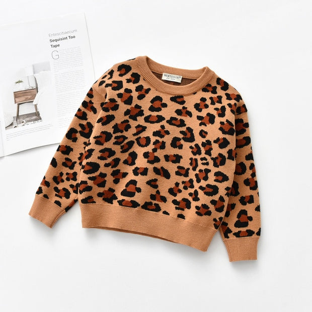 Toddler Girls Sweater Leopard Knit Long Sleeve Pullover