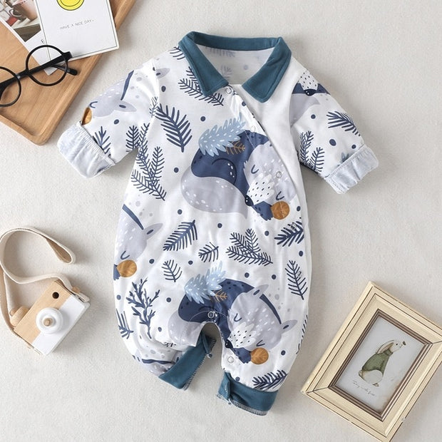 New Autumn Baby Newborn Baby Rompers Long Sleeve Line Dinosaur Tiger Cute Soft Clothes Boys Cotton Jumpsuit High Quality 0-24M