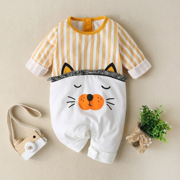 New Autumn Baby Newborn Baby Rompers Long Sleeve Line Dinosaur Tiger Cute Soft Clothes Boys Cotton Jumpsuit High Quality 0-24M