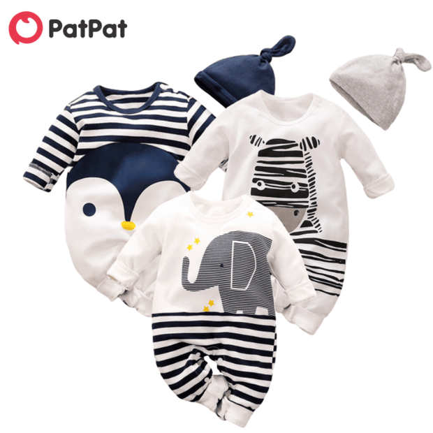 PatPat 2 pcs Spring and Summer Baby Boys Rompers Baby Jumpsuit With Hat Short and Long Sleeve Baby Cotton Clothes Newborn Baby